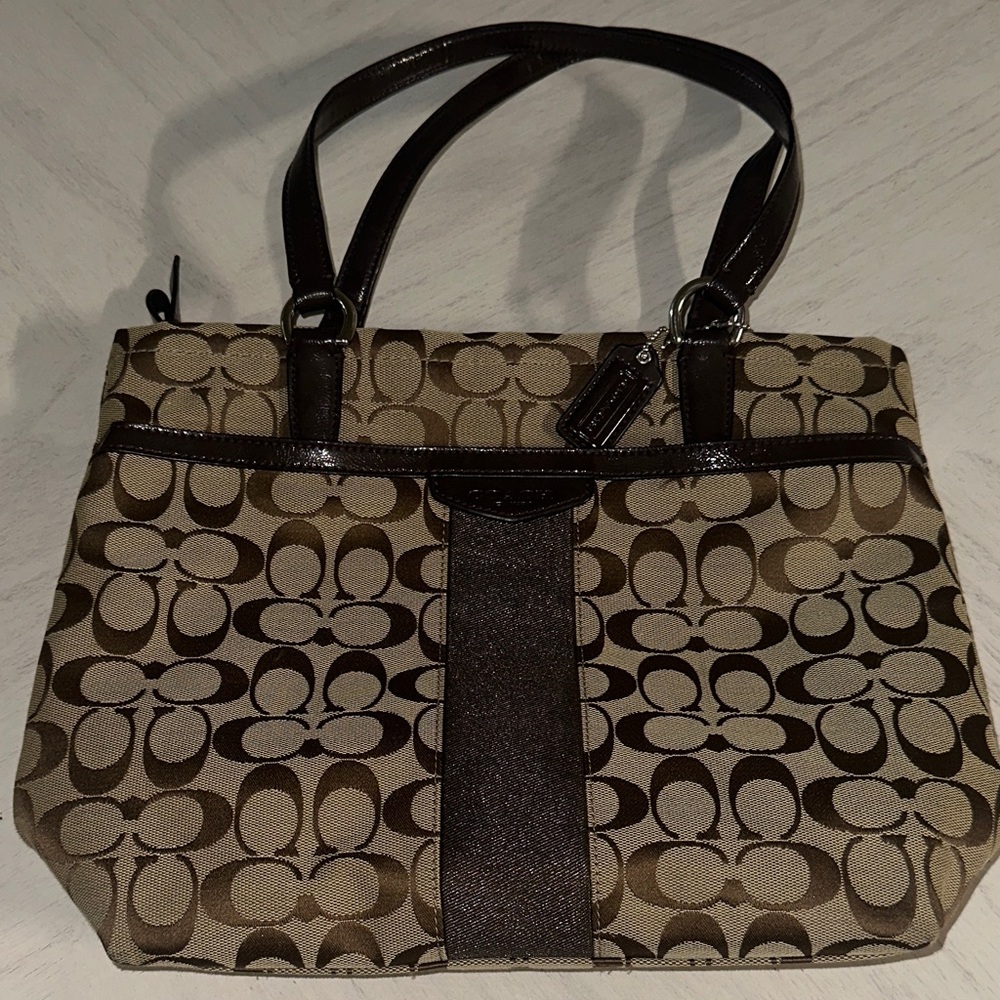 COACH PURSE ZIP TOP BAG LEATHER HANDLES
